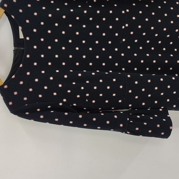 LOFT black Zip Back Dress Size 14 Pink Floral Design 3 Quarter Sleeve Stretch - Picture 2 of 8